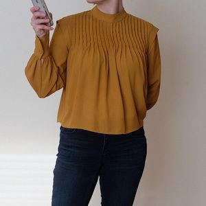 Aritzia Babaton Babydoll Blouse with pleats - caramel